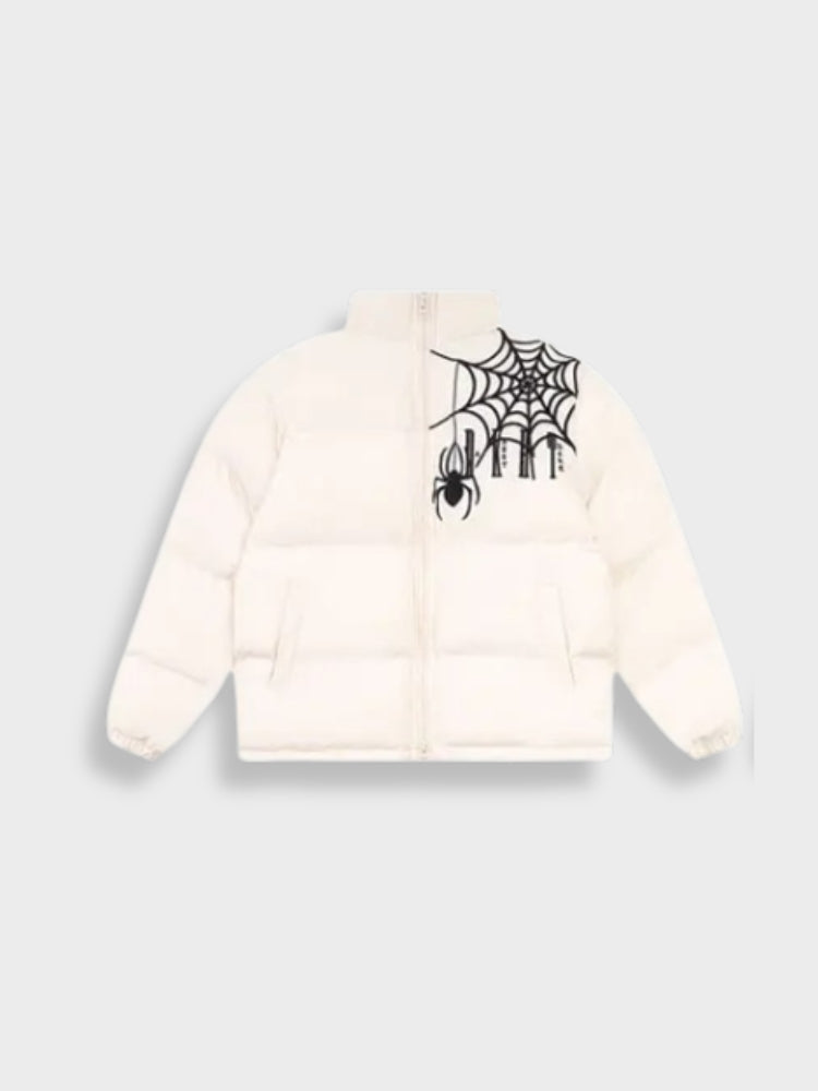 BLACK PUFFER JACKET SPIDERWEB DESIGN PERFECT FIT COTON CONFORTABLE