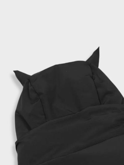 BLACK PUFFER JACKET WITH CAT-EAR HOOD - DEVIL PARKA FASHION FORWARD