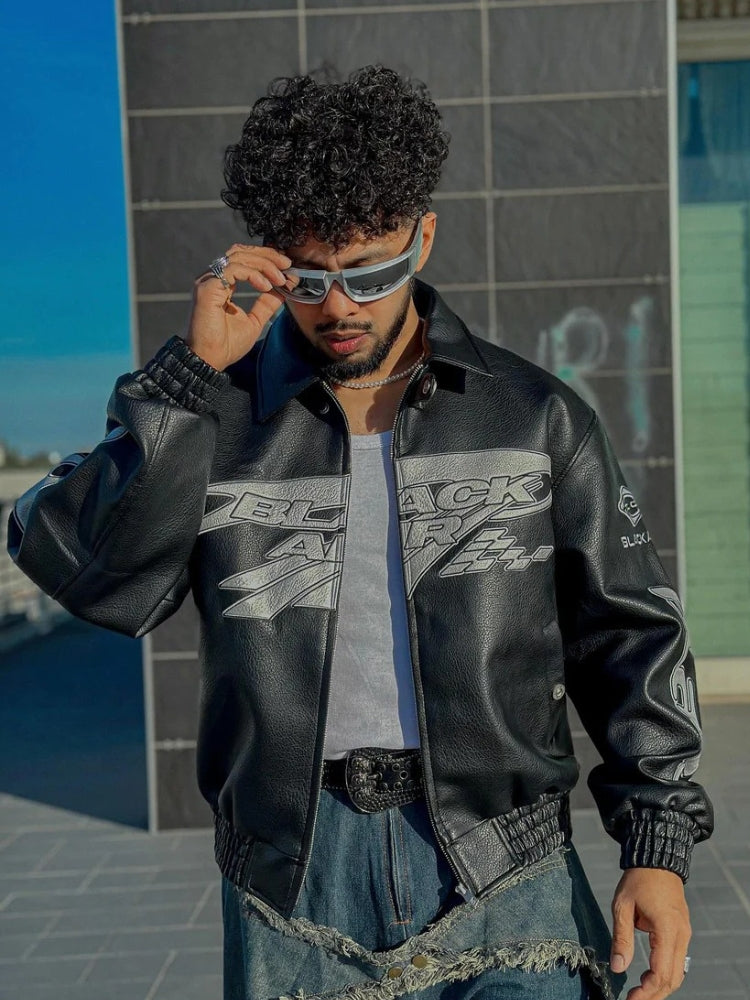 BLACK SATIN BOMBER JACKET VINTAGE BLACKAIR RACING
