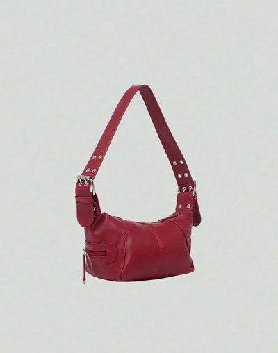 BLACK SHOULDER BAG WITH ADJUSTABLE STRAP - VINTAGE STUDDED PLEATED BOSTON