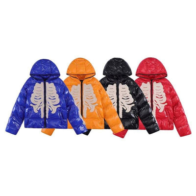 BLACK SKELETON PUFFER JACKET WITH BONES DESIGN