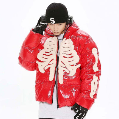 BLACK SKELETON PUFFER JACKET WITH BONES DESIGN