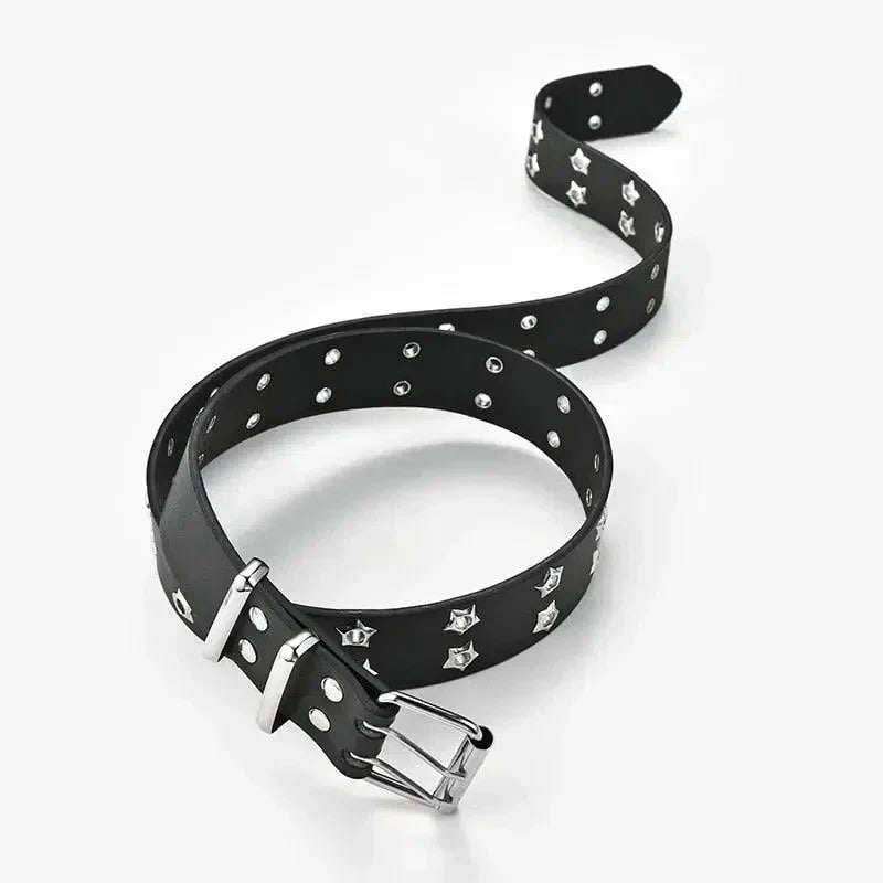 LifeOfStreetwear | Black Y2K Rhinestone Belt with Star Rivets