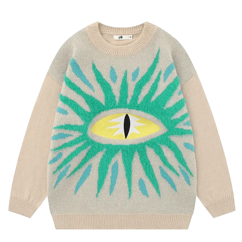 BLACK SWEATER WITH EYE DESIGN - RETRO BLACK CARTOON ANIME STYLE