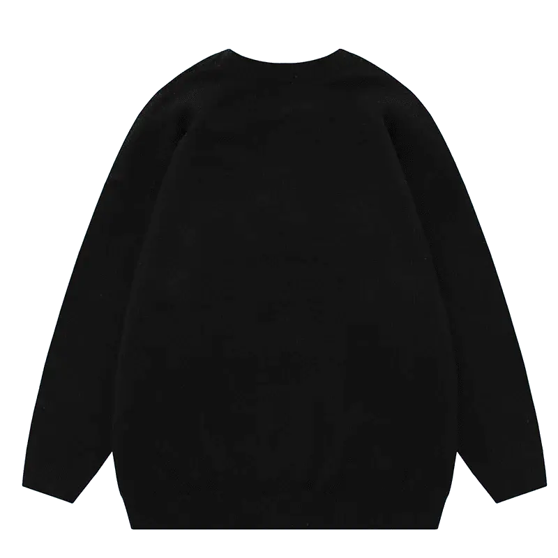 BLACK SWEATER WITH EYE DESIGN - RETRO BLACK CARTOON ANIME STYLE