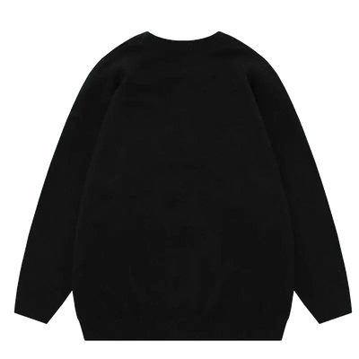 BLACK SWEATER WITH EYE DESIGN - RETRO BLACK CARTOON ANIME STYLE