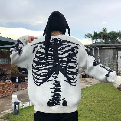BLACK SWEATER WITH SKELETON DESIGN FOR TECHWEAR CARGO PANTS