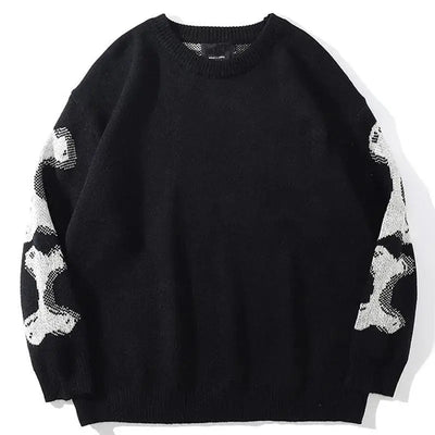 BLACK SWEATER WITH SKELETON DESIGN FOR TECHWEAR CARGO PANTS