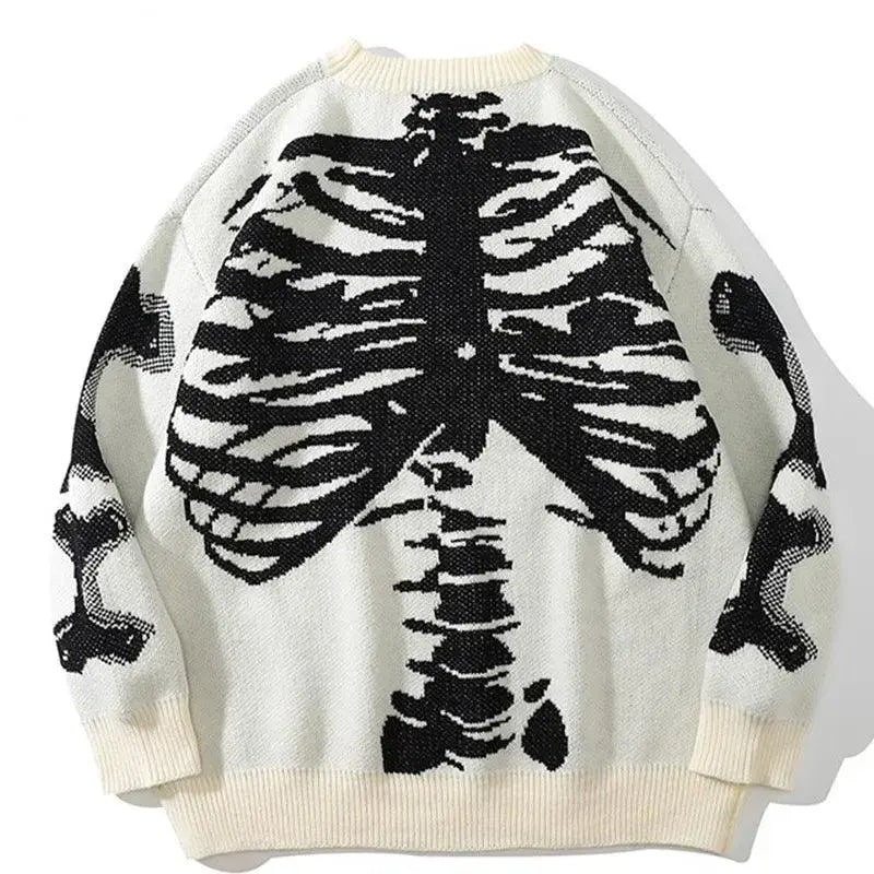 BLACK SWEATER WITH SKELETON DESIGN FOR TECHWEAR CARGO PANTS