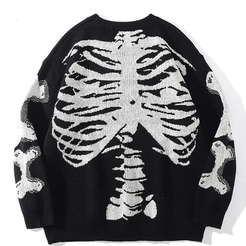 BLACK SWEATER WITH SKELETON DESIGN FOR TECHWEAR CARGO PANTS