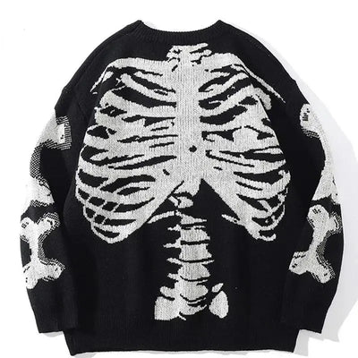 BLACK SWEATER WITH SKELETON DESIGN FOR TECHWEAR CARGO PANTS