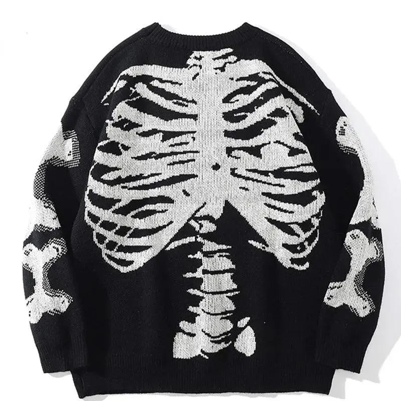 BLACK SWEATER WITH SKELETON DESIGN FOR TECHWEAR CARGO PANTS