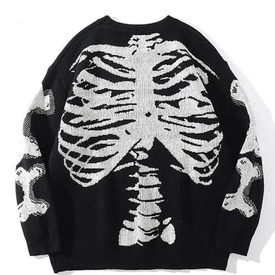 BLACK SWEATER WITH SKELETON DESIGN FOR TECHWEAR CARGO PANTS
