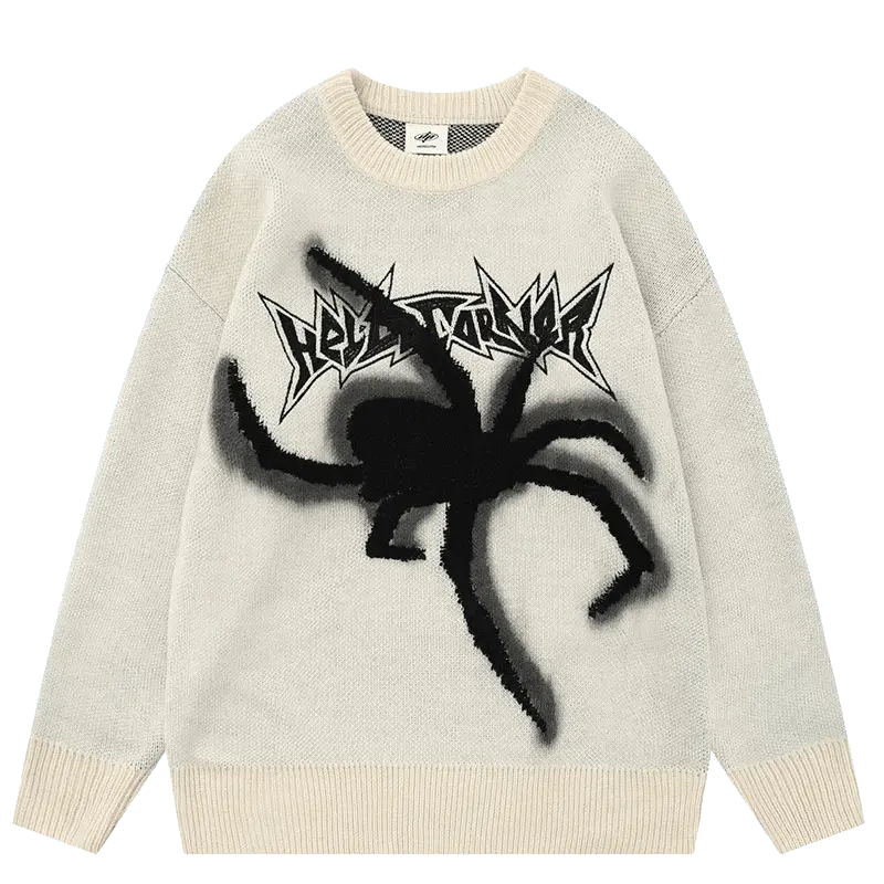 BLACK SWEATER WITH SPIDER GRAPHIC - RETRO ALPHABET SPIDER DESIGN