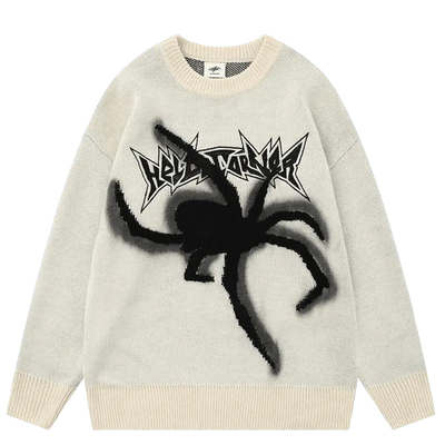 BLACK SWEATER WITH SPIDER GRAPHIC - RETRO ALPHABET SPIDER DESIGN