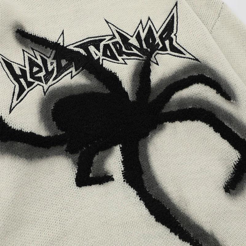 BLACK SWEATER WITH SPIDER GRAPHIC - RETRO ALPHABET SPIDER DESIGN