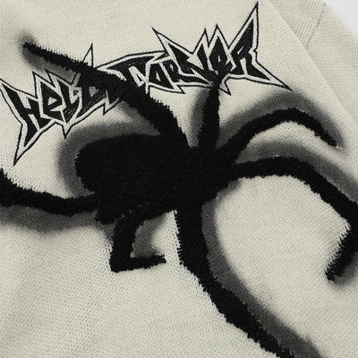 BLACK SWEATER WITH SPIDER GRAPHIC - RETRO ALPHABET SPIDER DESIGN