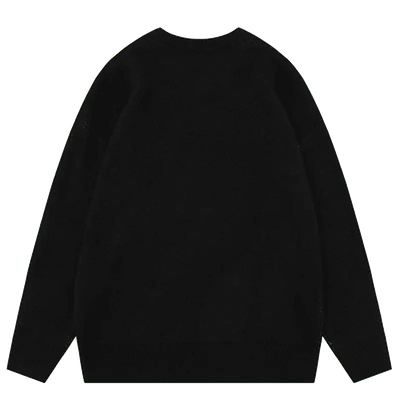 BLACK SWEATER WITH SPIDER GRAPHIC - RETRO ALPHABET SPIDER DESIGN