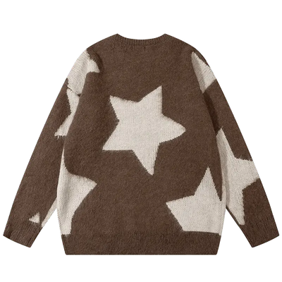 BLACK SWEATER WITH WHITE STARS - BLACK STAR GRAPHIC DESIGN
