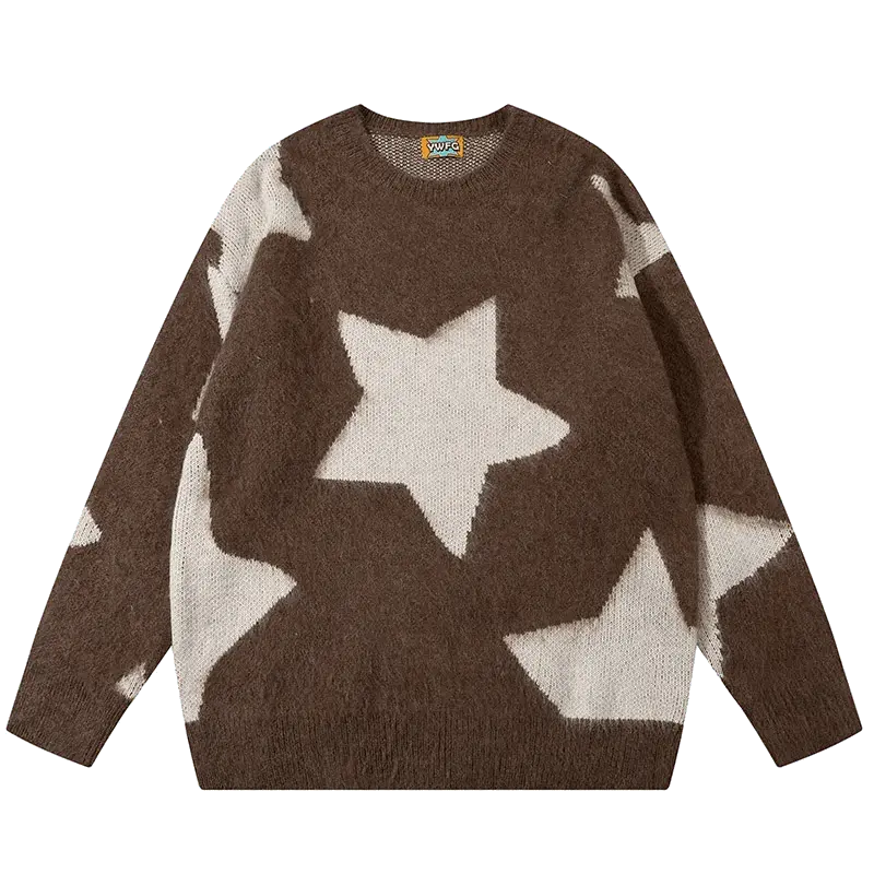 BLACK SWEATER WITH WHITE STARS - BLACK STAR GRAPHIC DESIGN