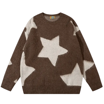 BLACK SWEATER WITH WHITE STARS - BLACK STAR GRAPHIC DESIGN