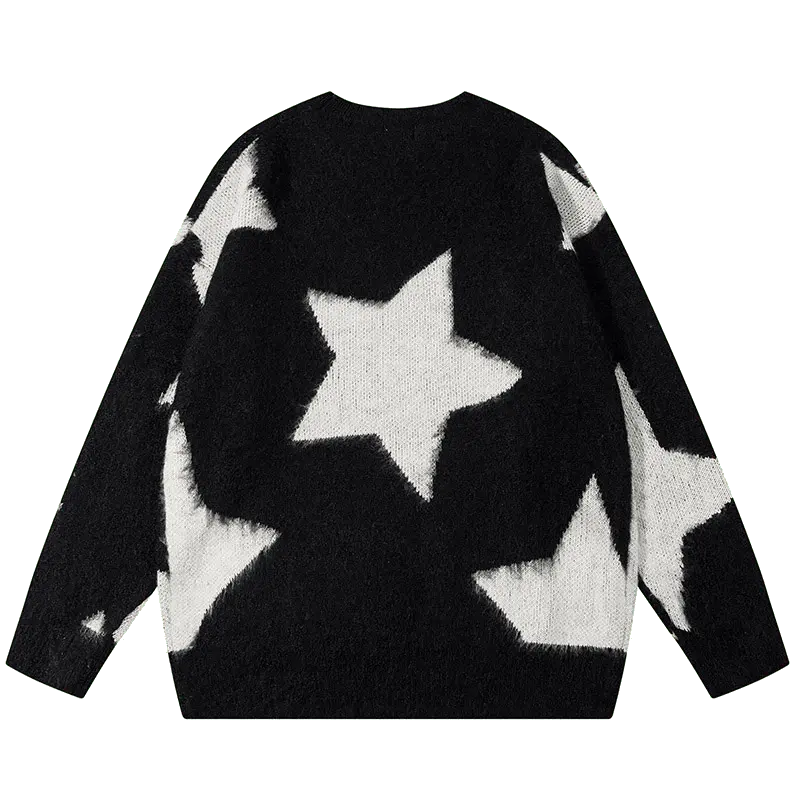 BLACK SWEATER WITH WHITE STARS - BLACK STAR GRAPHIC DESIGN