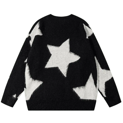 BLACK SWEATER WITH WHITE STARS - BLACK STAR GRAPHIC DESIGN
