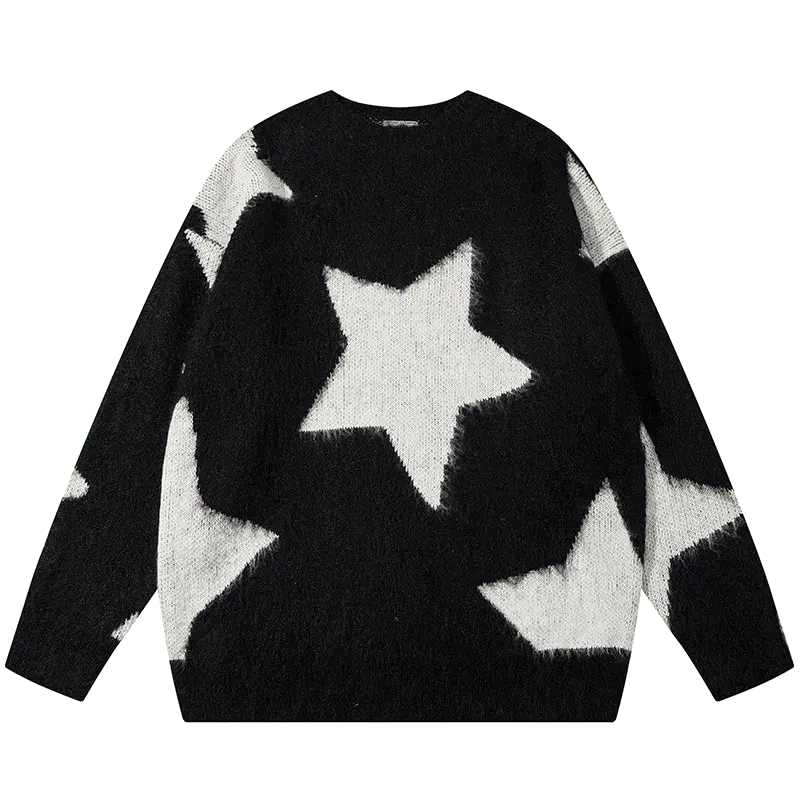 BLACK SWEATER WITH WHITE STARS - BLACK STAR GRAPHIC DESIGN