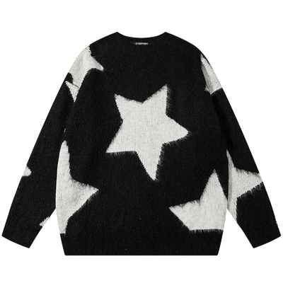 BLACK SWEATER WITH WHITE STARS - BLACK STAR GRAPHIC DESIGN