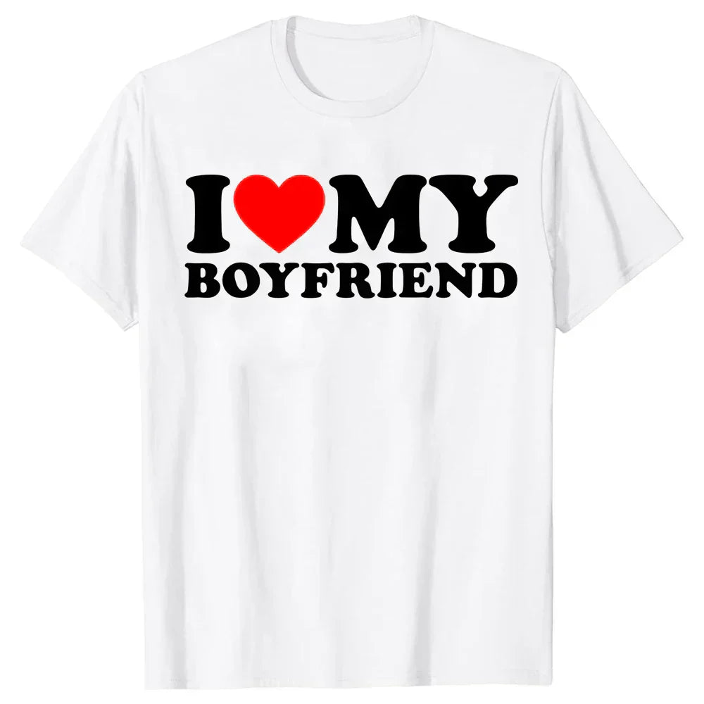 BLACK T-SHIRT I LOVE MY GIRLFRIEND FUNNY CARTOON SUMMER DESIGN