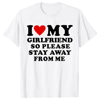 BLACK T-SHIRT I LOVE MY GIRLFRIEND FUNNY CARTOON SUMMER DESIGN