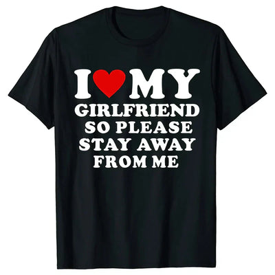 BLACK T-SHIRT I LOVE MY GIRLFRIEND FUNNY CARTOON SUMMER DESIGN