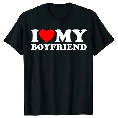 BLACK T-SHIRT I LOVE MY GIRLFRIEND FUNNY CARTOON SUMMER DESIGN