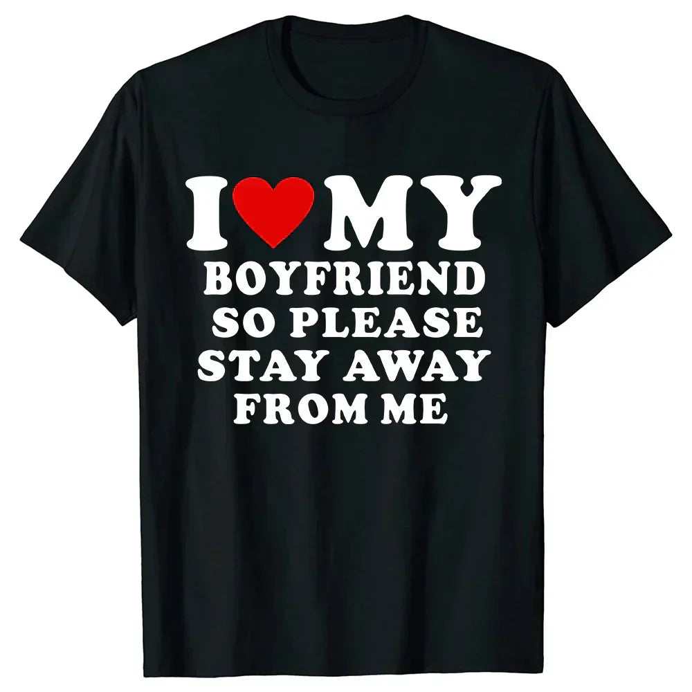 BLACK T-SHIRT I LOVE MY GIRLFRIEND FUNNY CARTOON SUMMER DESIGN