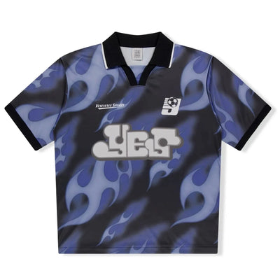 BLUE AND BLACK FLAME-PATTERNED SOCCER JERSEY SPORT ADDICT
