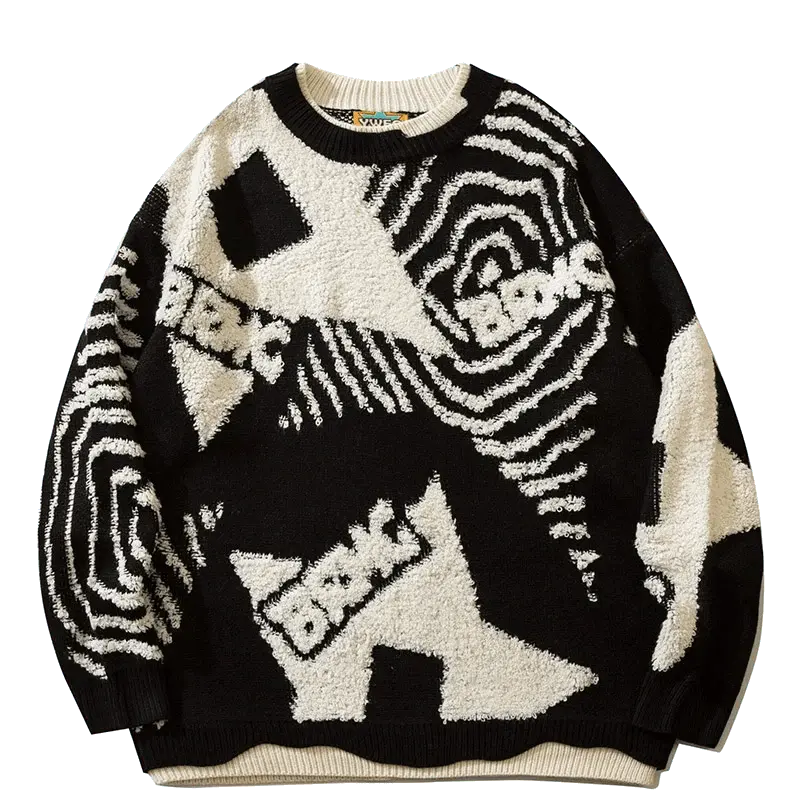 BLUE AND WHITE PATTERNED SWEATER GRAFFITI STAR JUMPER KNIT