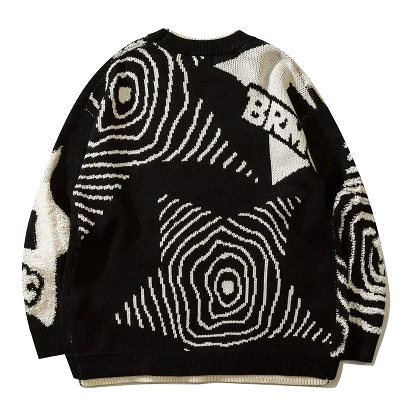 BLUE AND WHITE PATTERNED SWEATER GRAFFITI STAR JUMPER KNIT