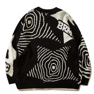 BLUE AND WHITE PATTERNED SWEATER GRAFFITI STAR JUMPER KNIT