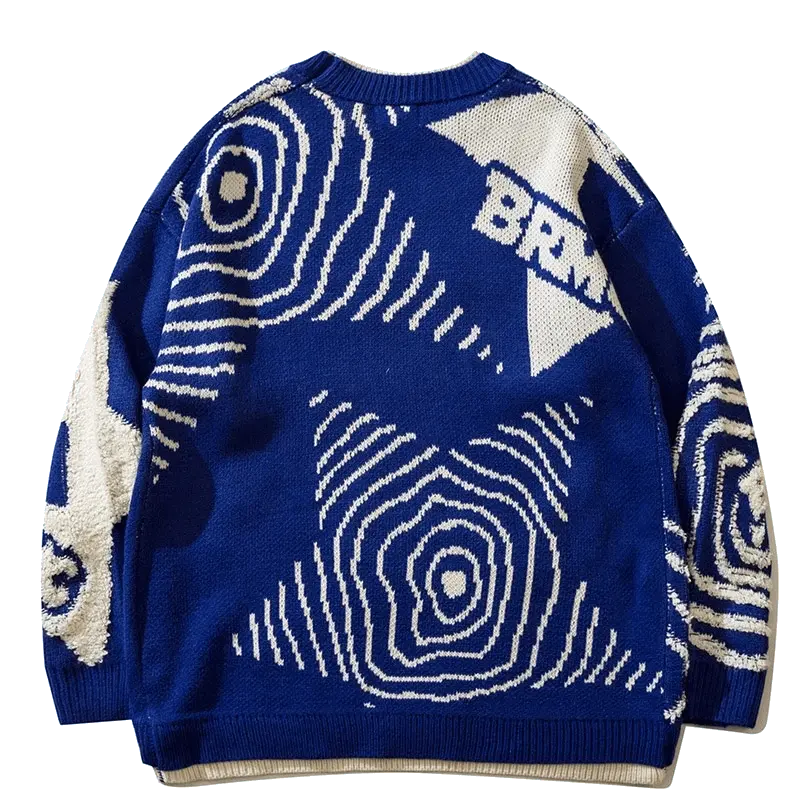 BLUE AND WHITE PATTERNED SWEATER GRAFFITI STAR JUMPER KNIT
