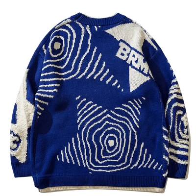 BLUE AND WHITE PATTERNED SWEATER GRAFFITI STAR JUMPER KNIT