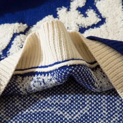BLUE AND WHITE PATTERNED SWEATER GRAFFITI STAR JUMPER KNIT