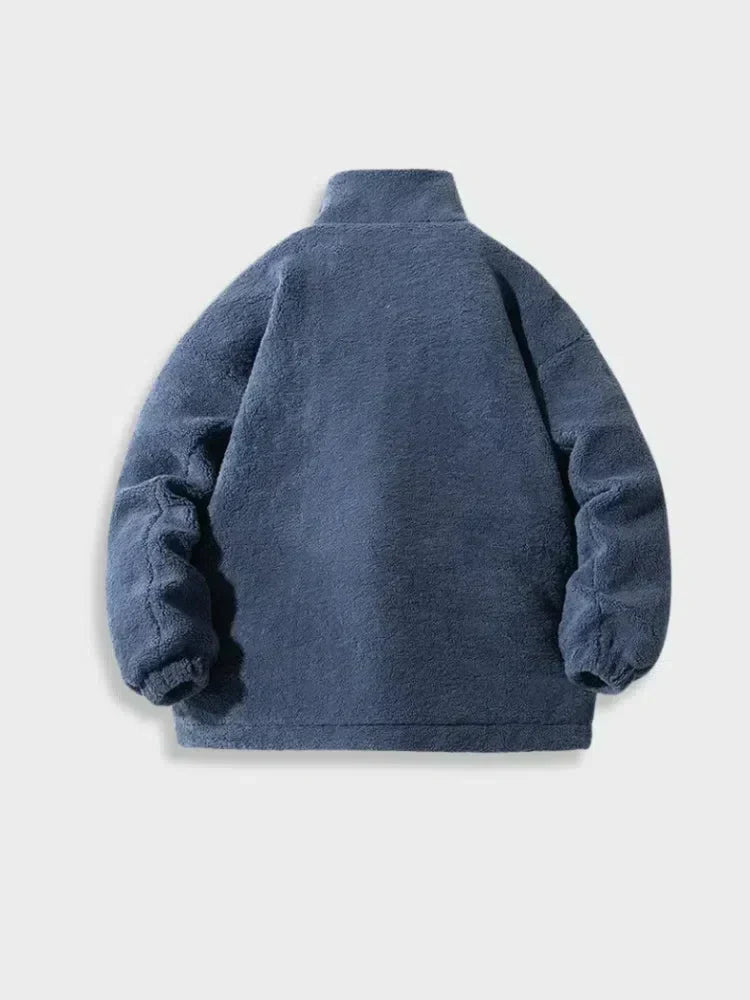 BLUE FLEECE JACKET WITH BLACK GRAPHIC - COMFORTABLE FIT OUTERWEAR