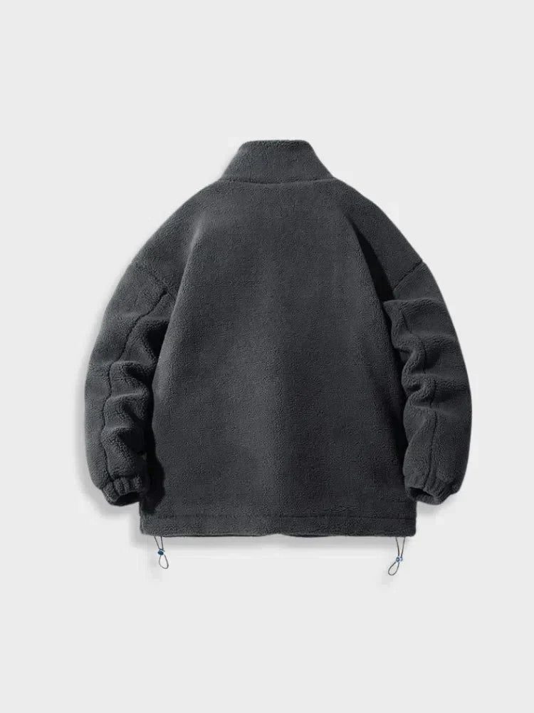 BLUE FLEECE JACKET WITH BLACK GRAPHIC - COMFORTABLE FIT OUTERWEAR