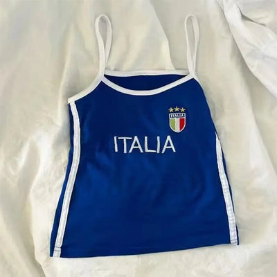 BLUE ITALIA BACKLESS SUMMER CAMI - Y2K STYLE TANK TOP