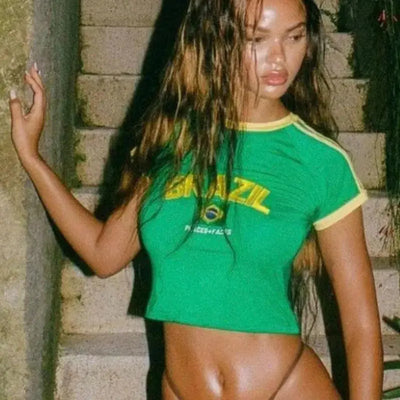 BRAZIL CROP TOP - GREEN AND YELLOW Y2K DESIGN