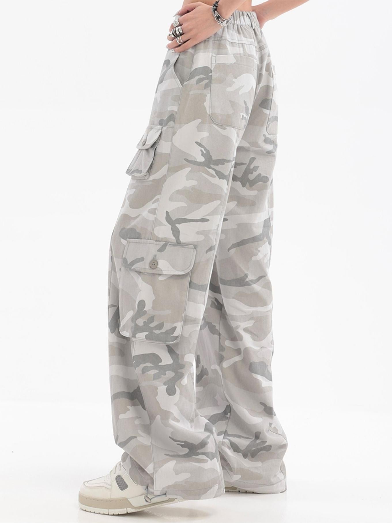 CAMOUFLAGE CARGO PANTS GREY CARGO JEANS