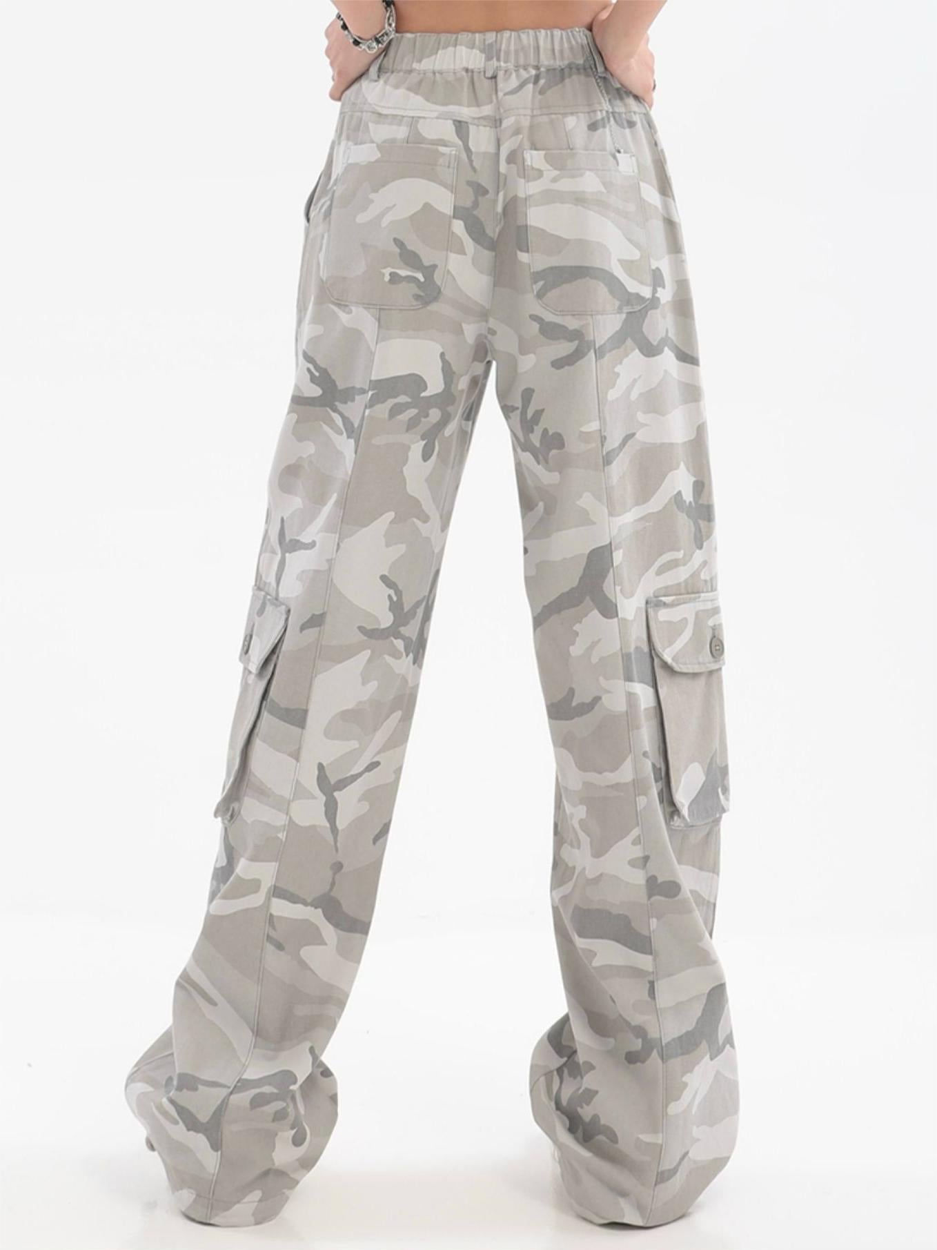 CAMOUFLAGE CARGO PANTS GREY CARGO JEANS