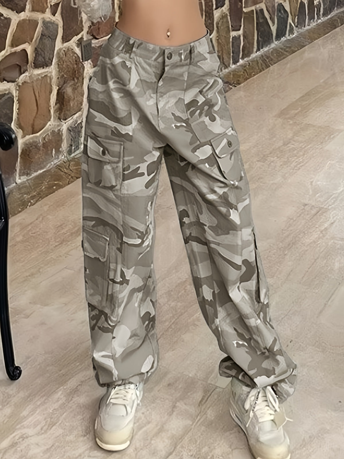 CAMOUFLAGE CARGO PANTS GREY CARGO JEANS