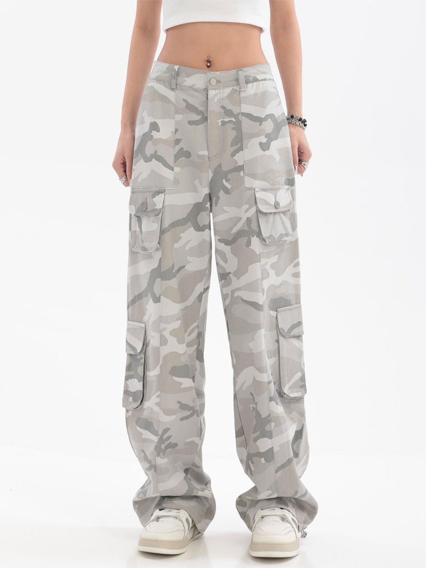 CAMOUFLAGE CARGO PANTS GREY CARGO JEANS