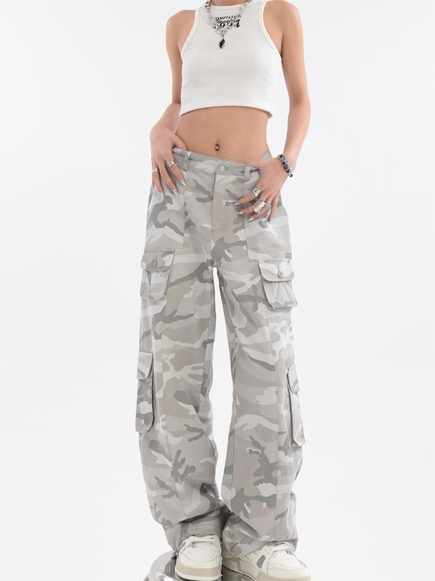 CAMOUFLAGE CARGO PANTS GREY CARGO JEANS